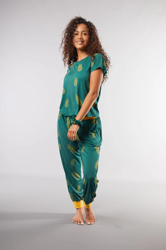 Golden Pineapple II T-Shirt Pyjama Trouser Set Cosy Collective