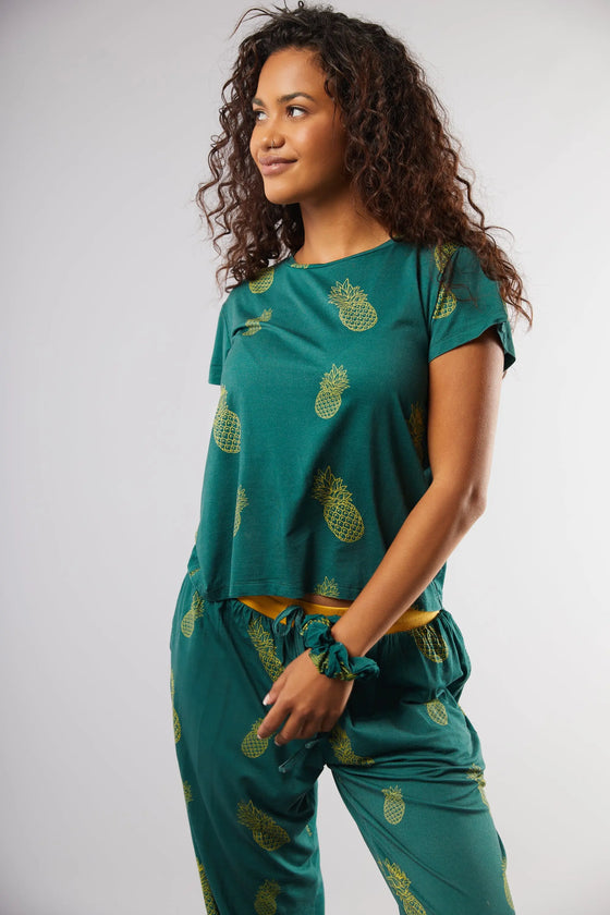 Golden Pineapple II T-Shirt Pyjama Trouser Set Cosy Collective