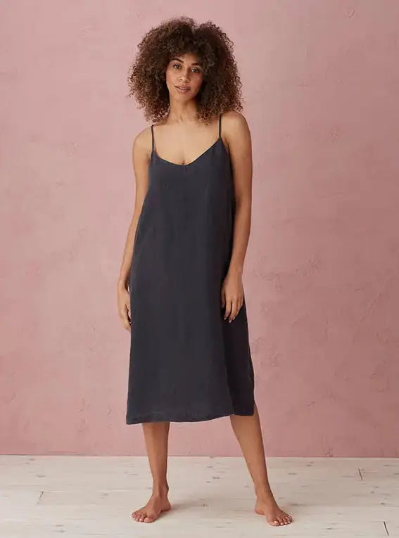 Graphite Alice 100% Linen Cami Nightie The Secret Linen Store