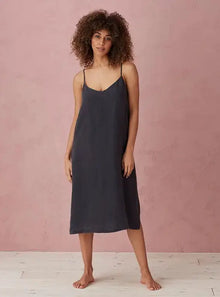  Graphite Alice 100% Linen Cami Nightie The Secret Linen Store