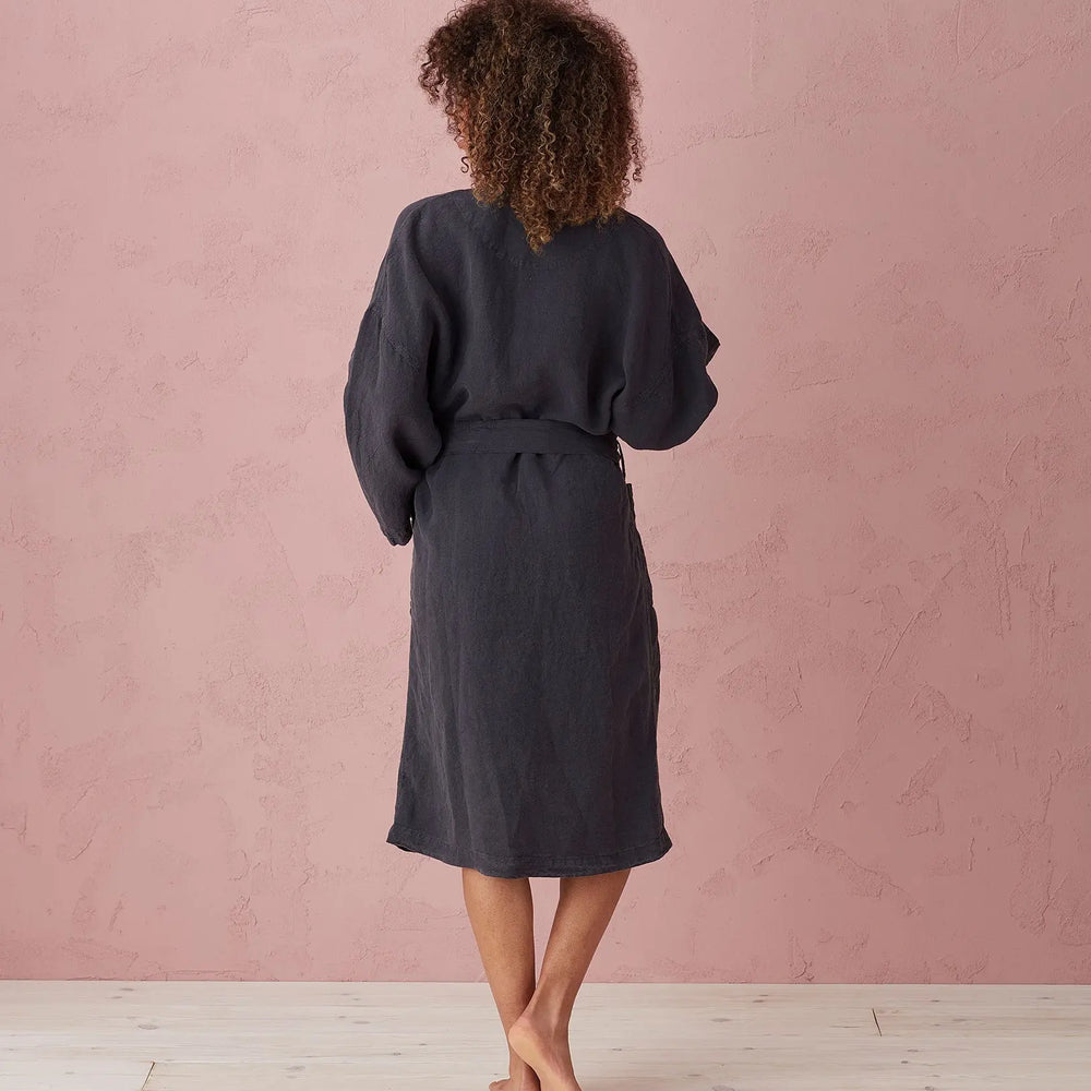 Graphite Layla 100% Linen Robe The Secret Linen Store