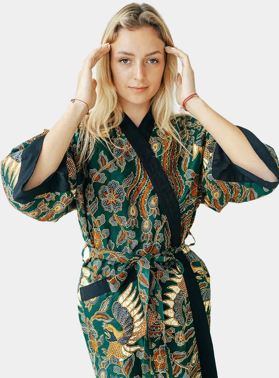 Green Batik Kimono Robe Wear the World