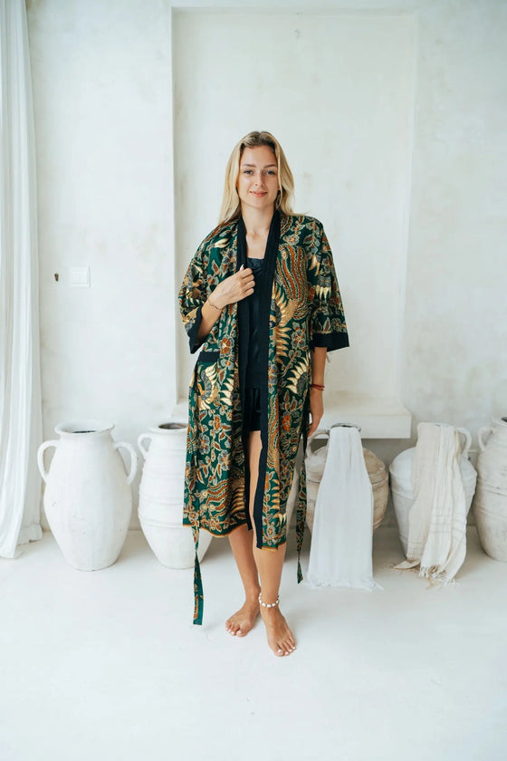 Green Batik Kimono Robe Wear the World