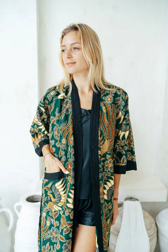 Green Batik Kimono Robe Wear the World