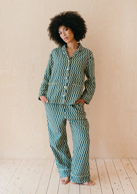 Green Checkerboard Cotton Pyjama Trouser Set TartanBlanketCo