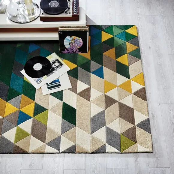 Green Illusion Geometric Prism Rug Dunelm