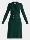 Green Long Sleeve Knitted Button Wrap Dress Paisie