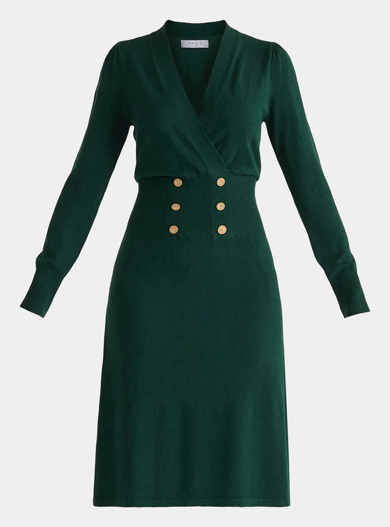 Green Long Sleeve Knitted Button Wrap Dress Paisie