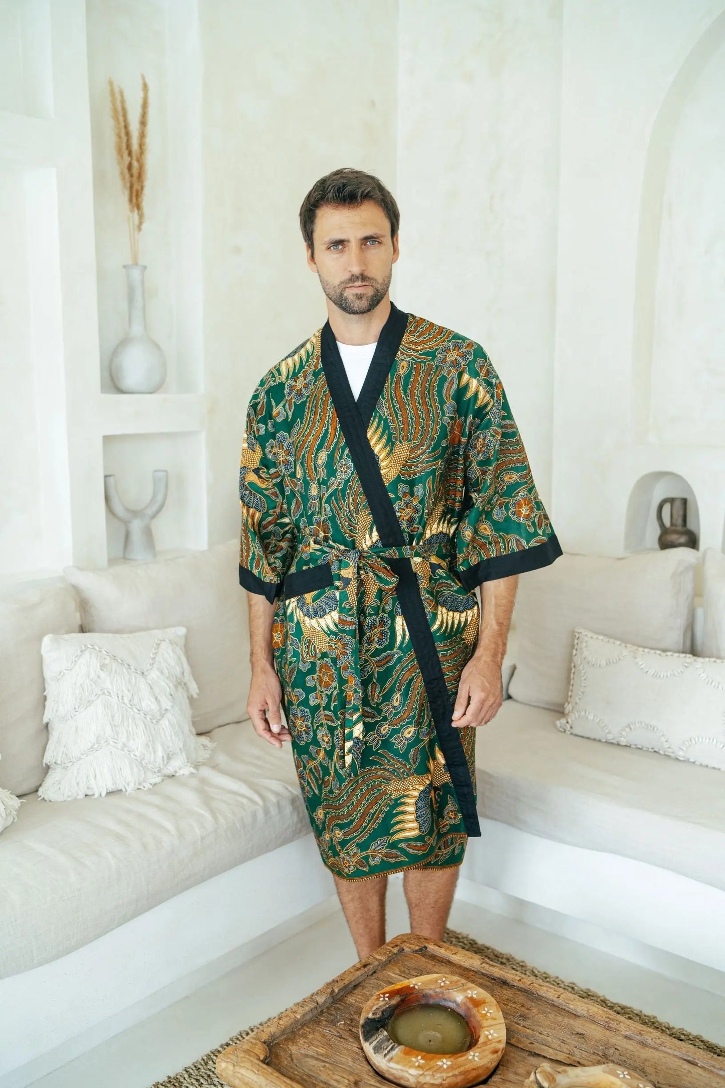 Green Men's Batik Robe Wear the World