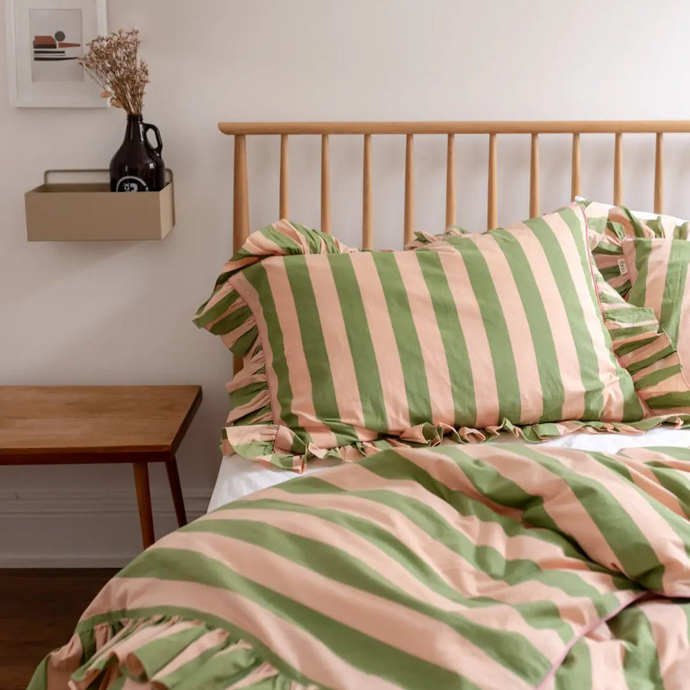 Green Stripe Linen Duvet Cover TartanBlanketCo