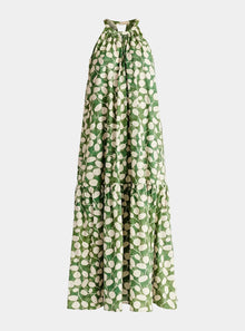  Green and Cream Halterneck Maxi Dress Paisie