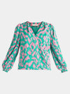 Green and Pink Animal Print Wrap Blouse Paisie