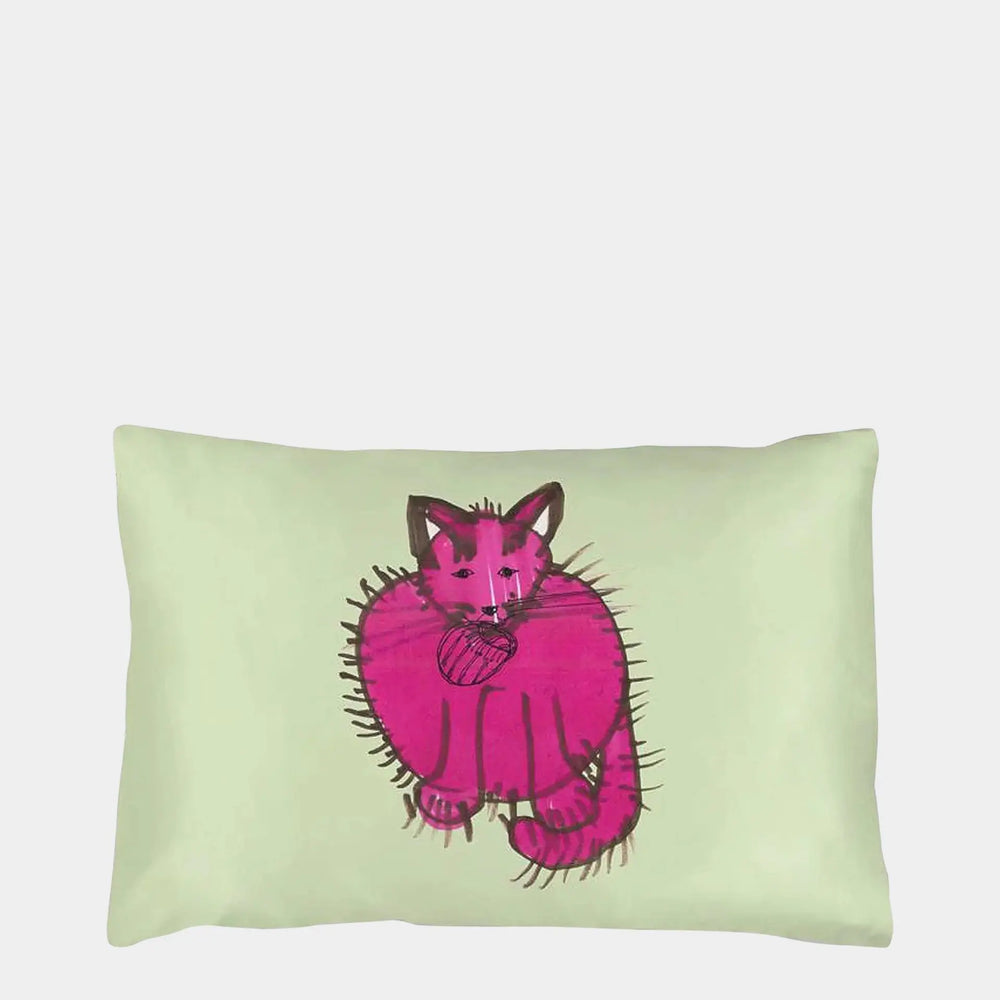 Green and Pink Purry With a Sock Silk Pillowcase for Children Long Studio Design