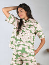 Organic Cotton & Linen Green Clouds Cuban Shirt