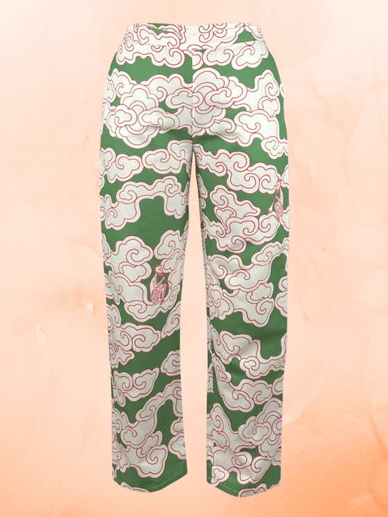 Organic Cotton & Linen Green Clouds Trousers