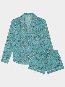  Green Dots Women's Long Sleeve Organic Cotton Pyjama Short Set