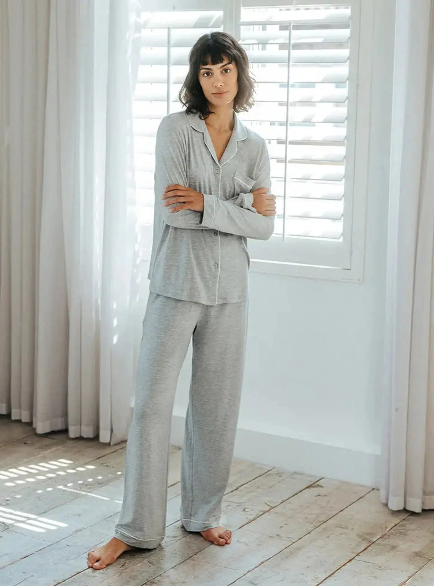 Grey TENCELª Modal Short Button Up Women's Pyjama Set Chelsea Peers