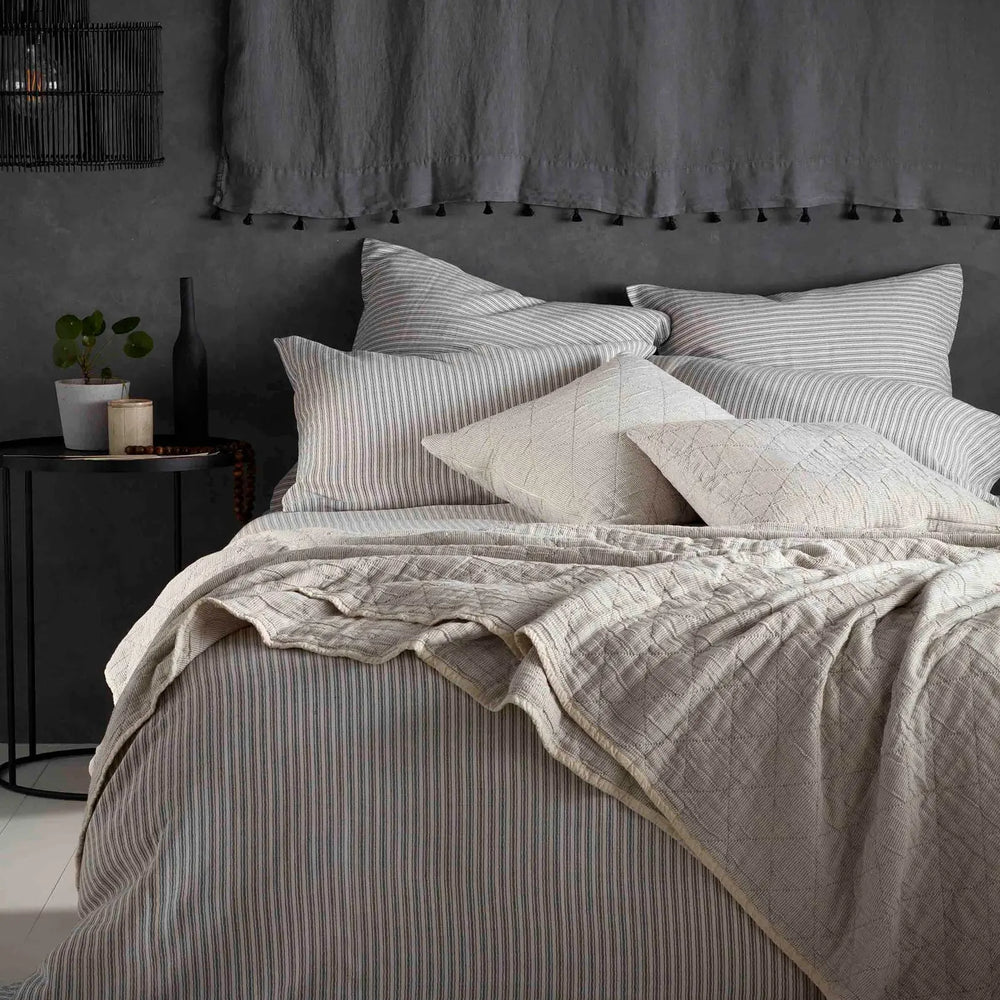 Grey Ticking Stripe Cotton Linen Bed Linen The Secret Linen Store