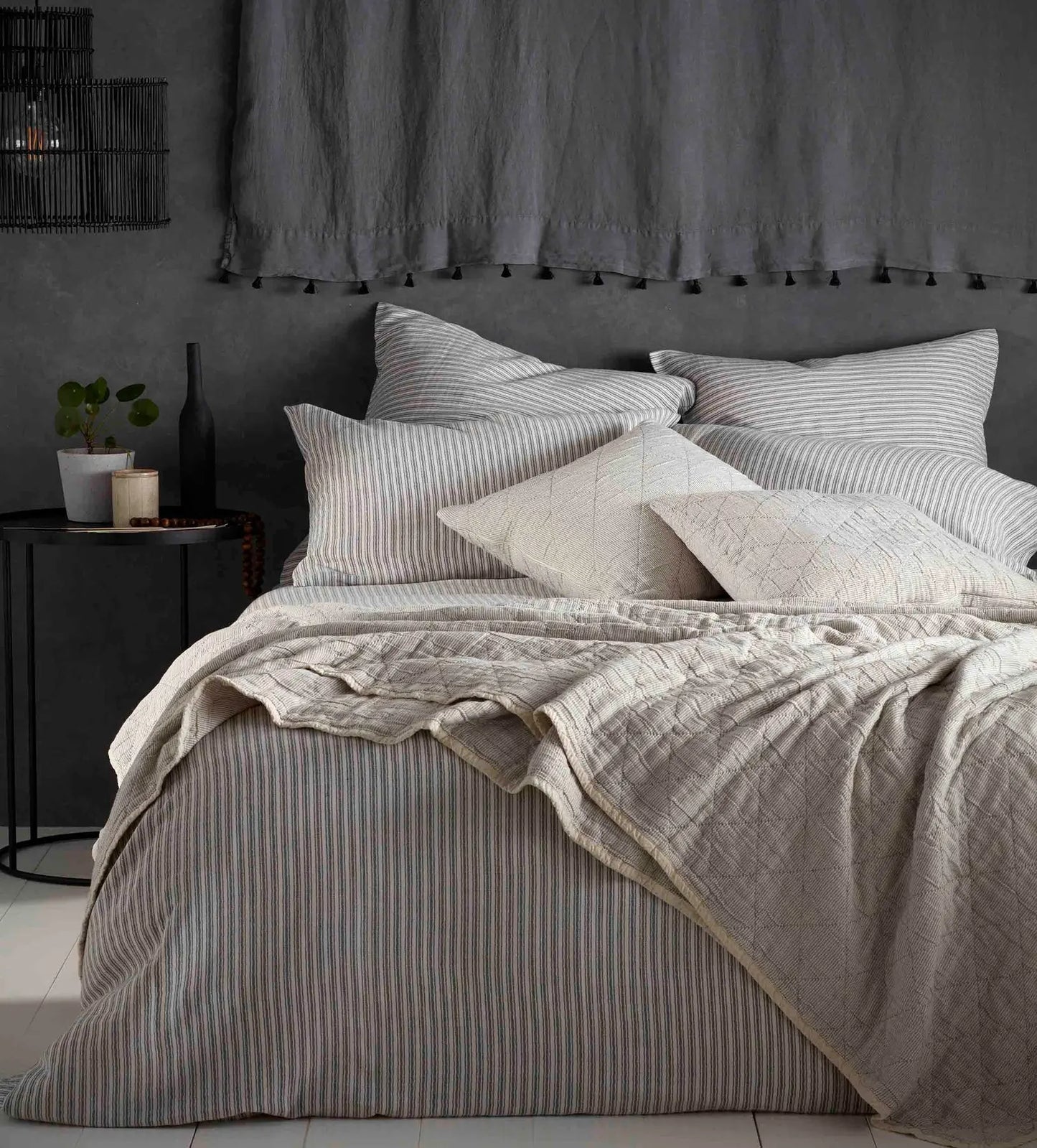 Grey Ticking Stripe Cotton Linen Bed Linen The Secret Linen Store