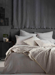  Grey Ticking Stripe Cotton Linen Bed Linen