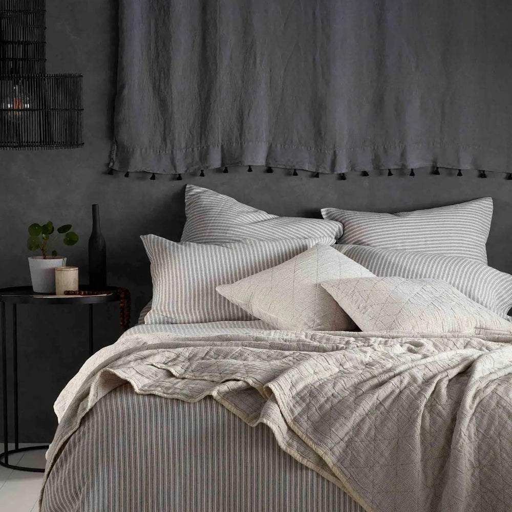 Grey Ticking Stripe Cotton Linen Bed Linen The Secret Linen Store