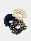 Hair Scrunchies Multipack Set - Black, Beige & Animal Print SMUG