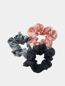  Hair Scrunchies Multipack Set - Grey, Black & Pink SMUG