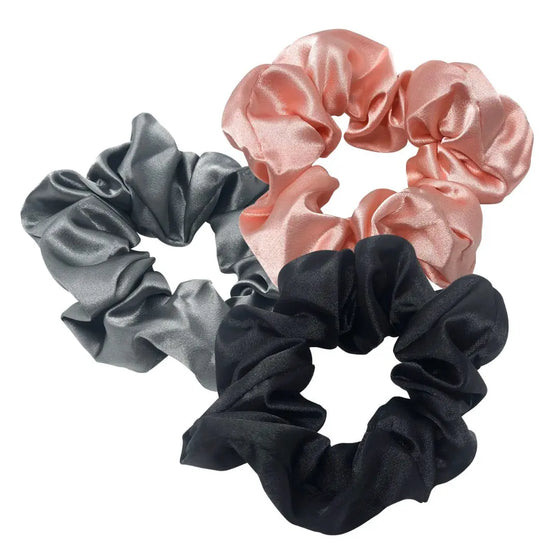 Hair Scrunchies Multipack Set - Grey, Black & Pink SMUG