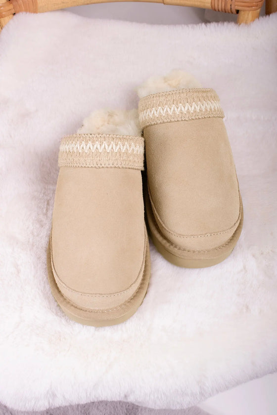 Hallie Sheepskin Multiway Slippers in Beige Pretty You London