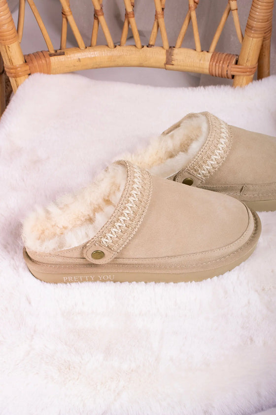 Hallie Sheepskin Multiway Slippers in Beige Pretty You London