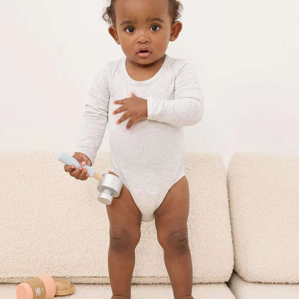 Heather Grey Baby Long Sleeve Bamboo Bodysuit Boody