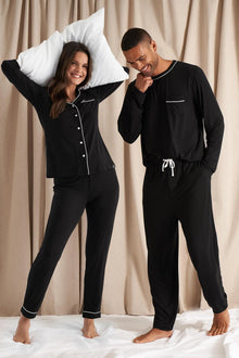  His and Hers Bamboo Pyjama Sets in Black Pretty You London