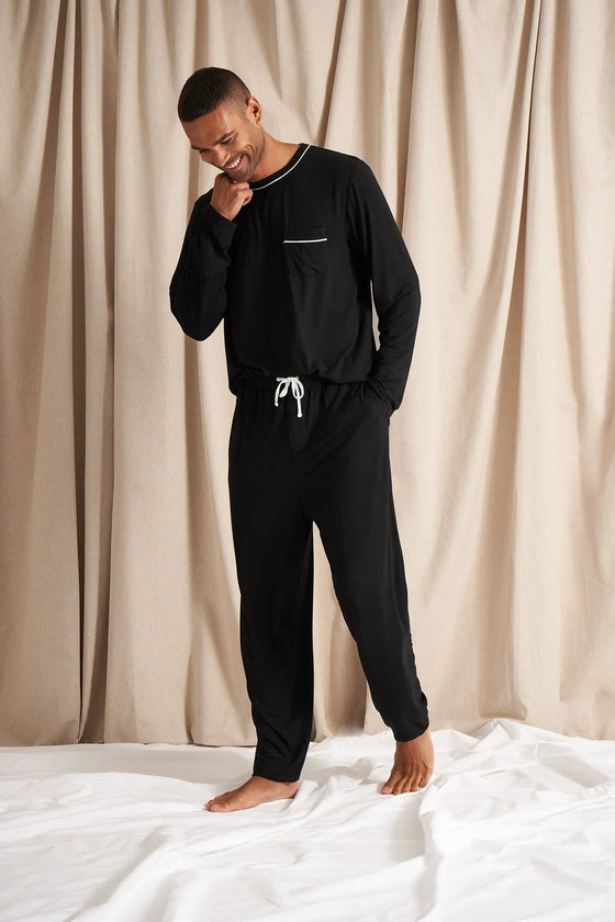 His and Hers Bamboo Pyjama Sets in Black Pretty You London