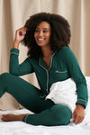 His and Hers Bamboo Pyjama Sets in Green Pretty You London