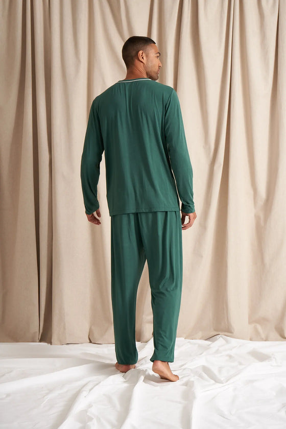 His and Hers Bamboo Pyjama Sets in Green Pretty You London