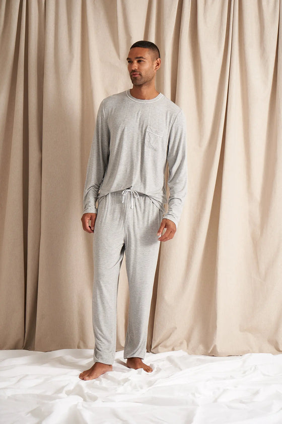 His and Hers Bamboo Pyjama Sets in Grey Marl Pretty You London