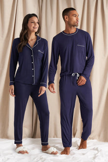  His and Hers Bamboo Pyjama Sets in Midnight Pretty You London