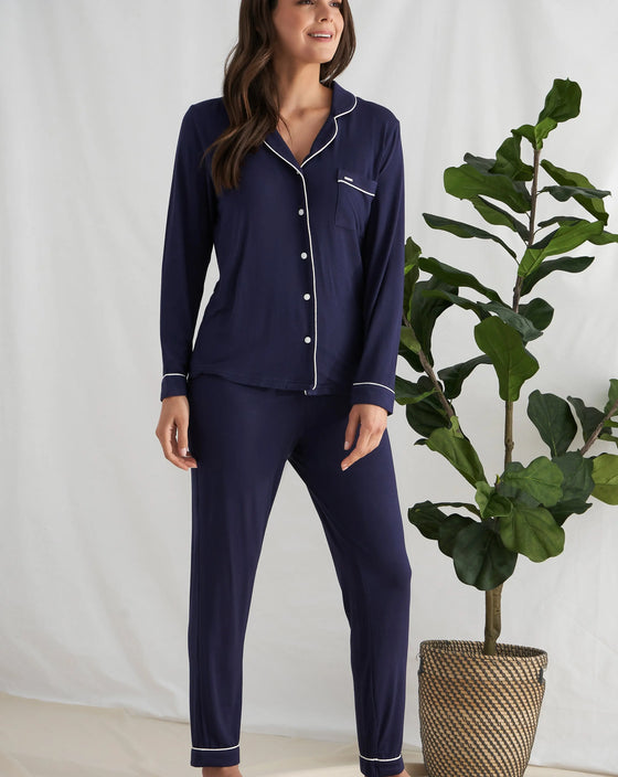 His and Hers Bamboo Pyjama Sets in Midnight Pretty You London