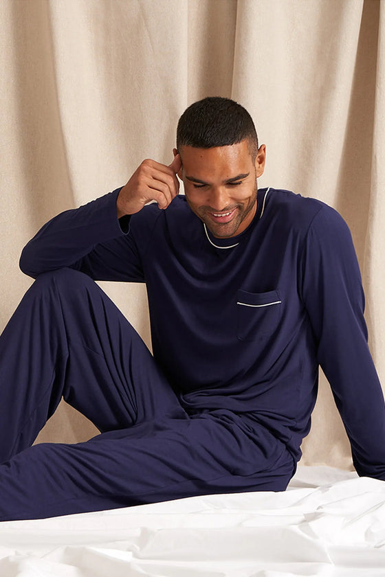 His and Hers Bamboo Pyjama Sets in Midnight Pretty You London