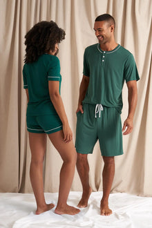  His and Hers Bamboo Short Pyjama Sets in Green Pretty You London