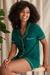 His and Hers Bamboo Short Pyjama Sets in Green Pretty You London