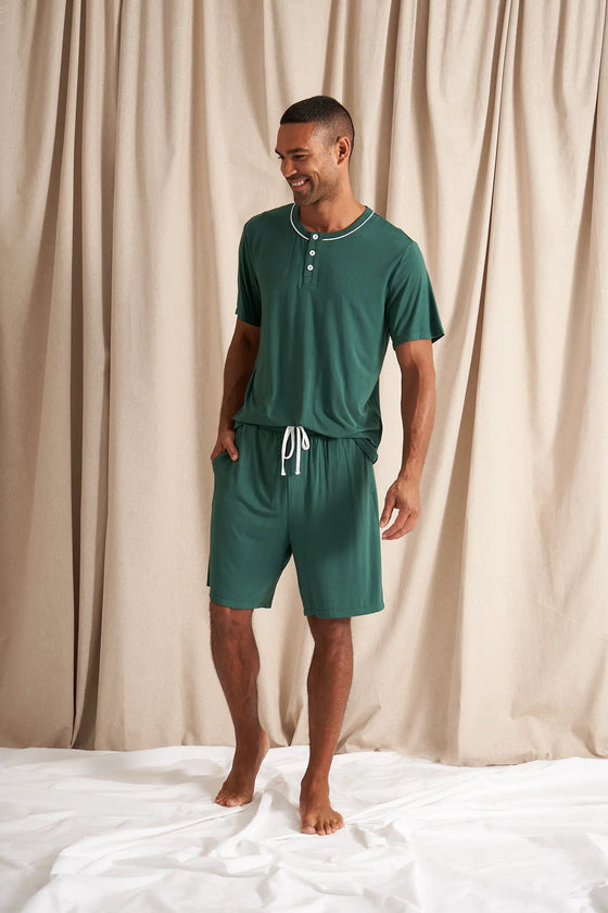 His and Hers Bamboo Short Pyjama Sets in Green Pretty You London