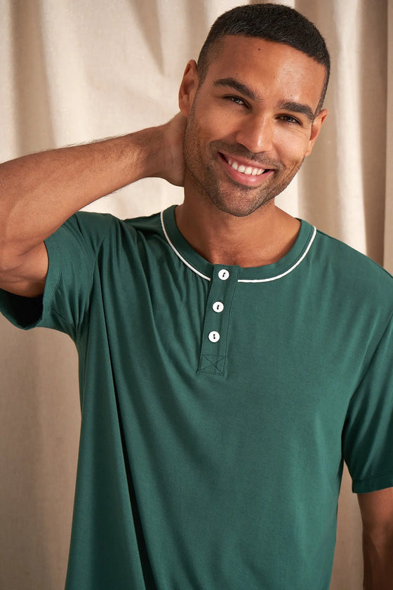 His and Hers Bamboo Short Pyjama Sets in Green Pretty You London