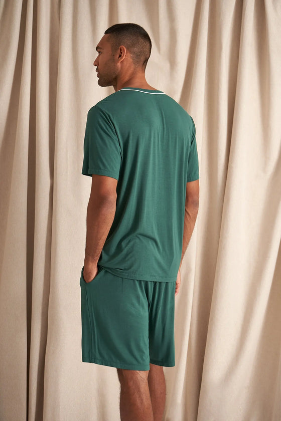 His and Hers Bamboo Short Pyjama Sets in Green Pretty You London