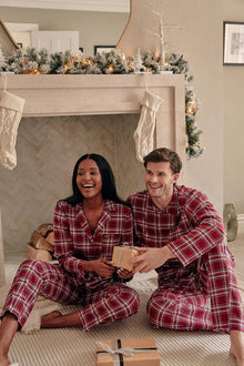  His and Hers Plaid Pyjama Sets in Bordeaux Pretty You London