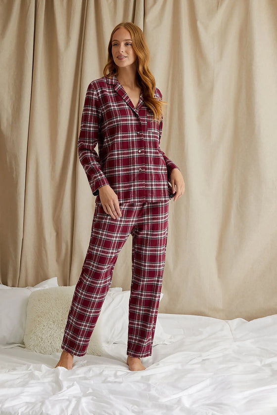 His and Hers Plaid Pyjama Sets in Bordeaux Pretty You London