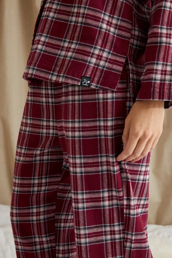 His and Hers Plaid Pyjama Sets in Bordeaux Pretty You London