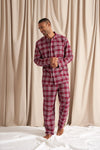 His and Hers Plaid Pyjama Sets in Bordeaux Pretty You London