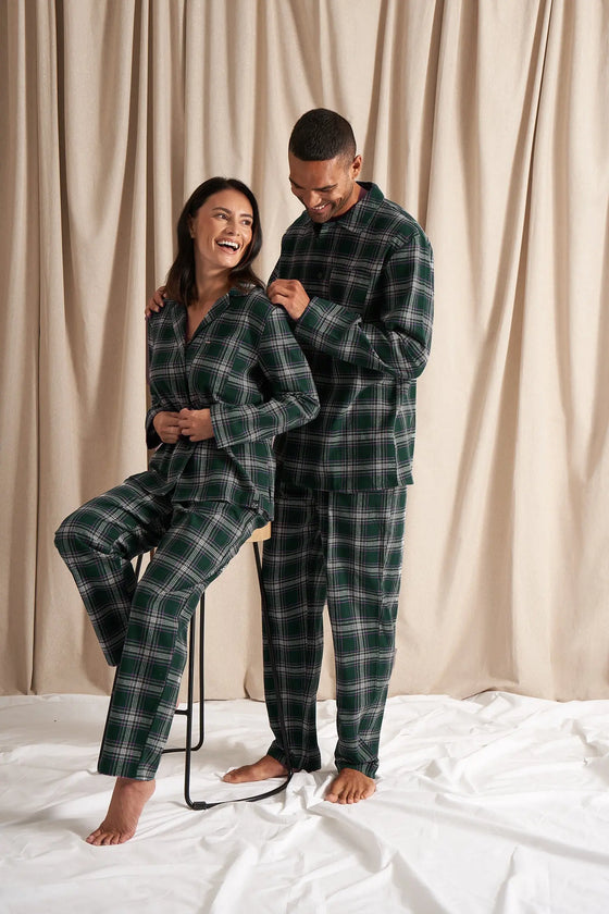 His and Hers Plaid Pyjama Sets in Green Pretty You London