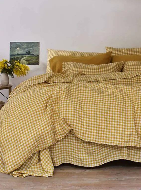 Honey Gingham Linen Duvet Cover Piglet